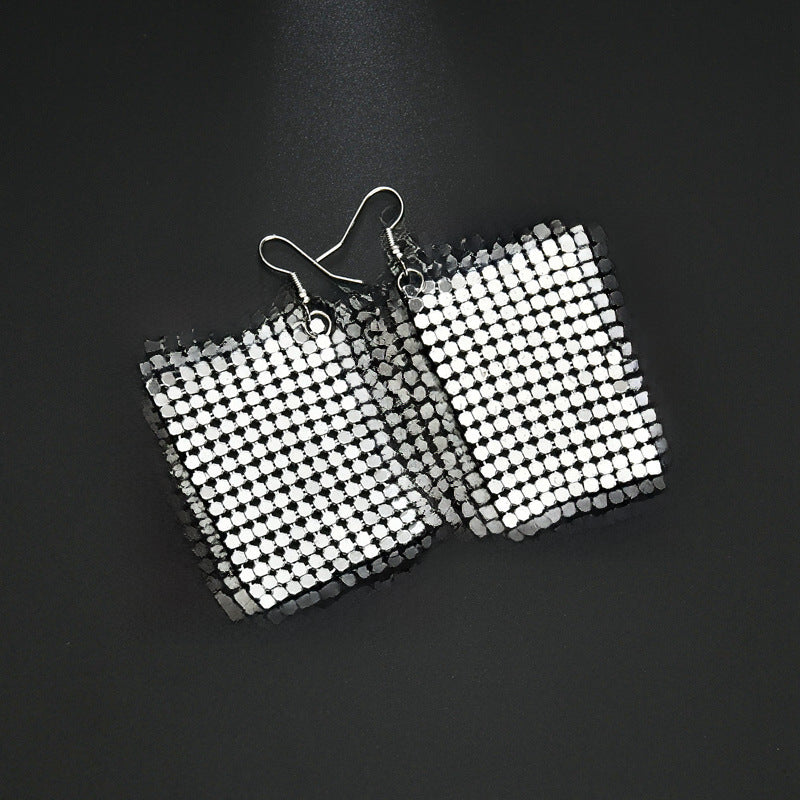 Wholesale New Arrival Sequin Exaggerated Multicolor Large Area Sequin All-match Metal Earrings